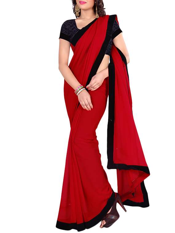 black border red saree