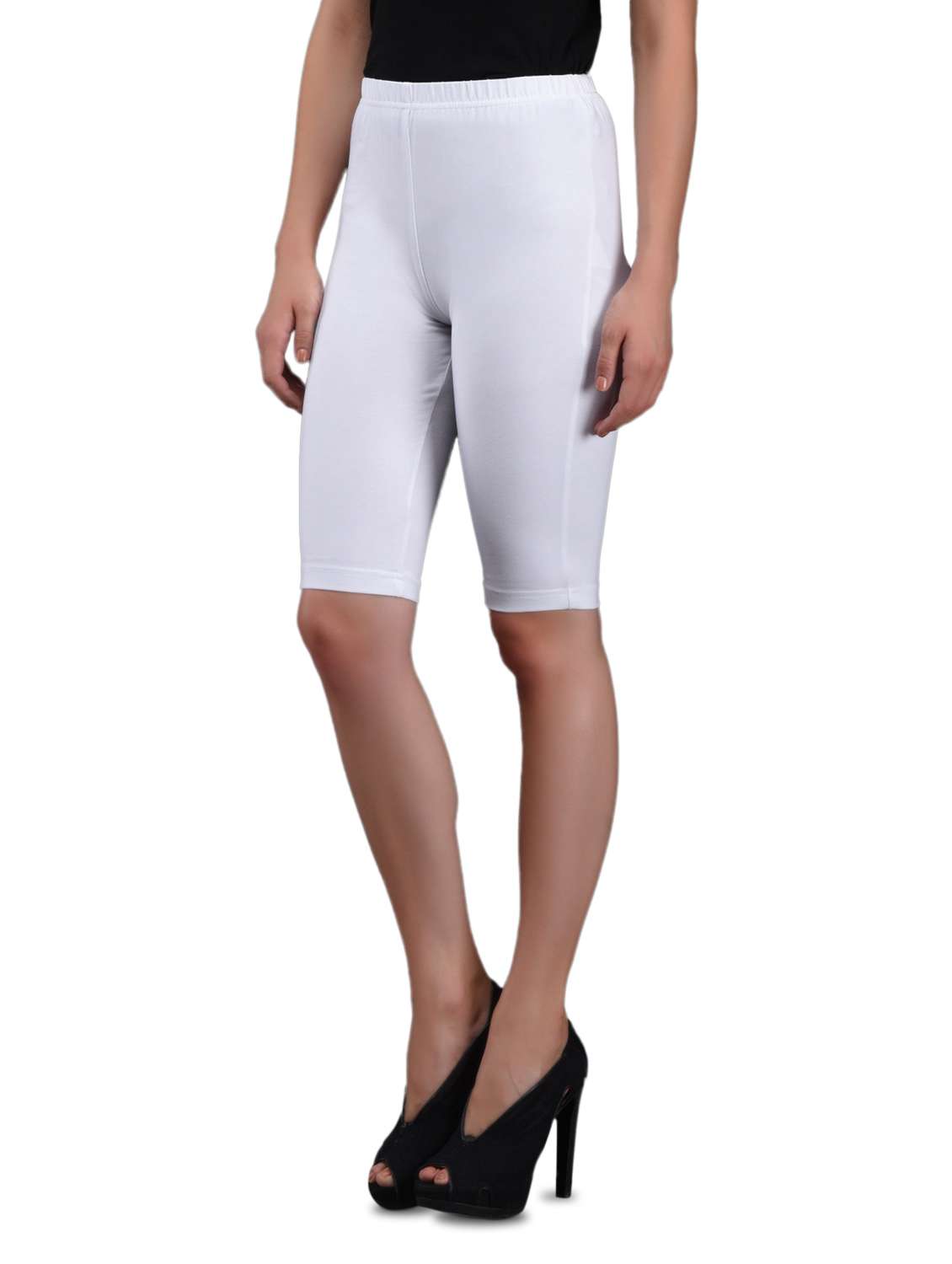 Buy online White Cotton Knit Lycra Knee 