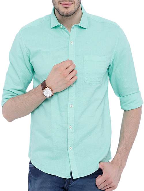 sea green cotton casual shirt - 10903008 -  Standard Image - 0