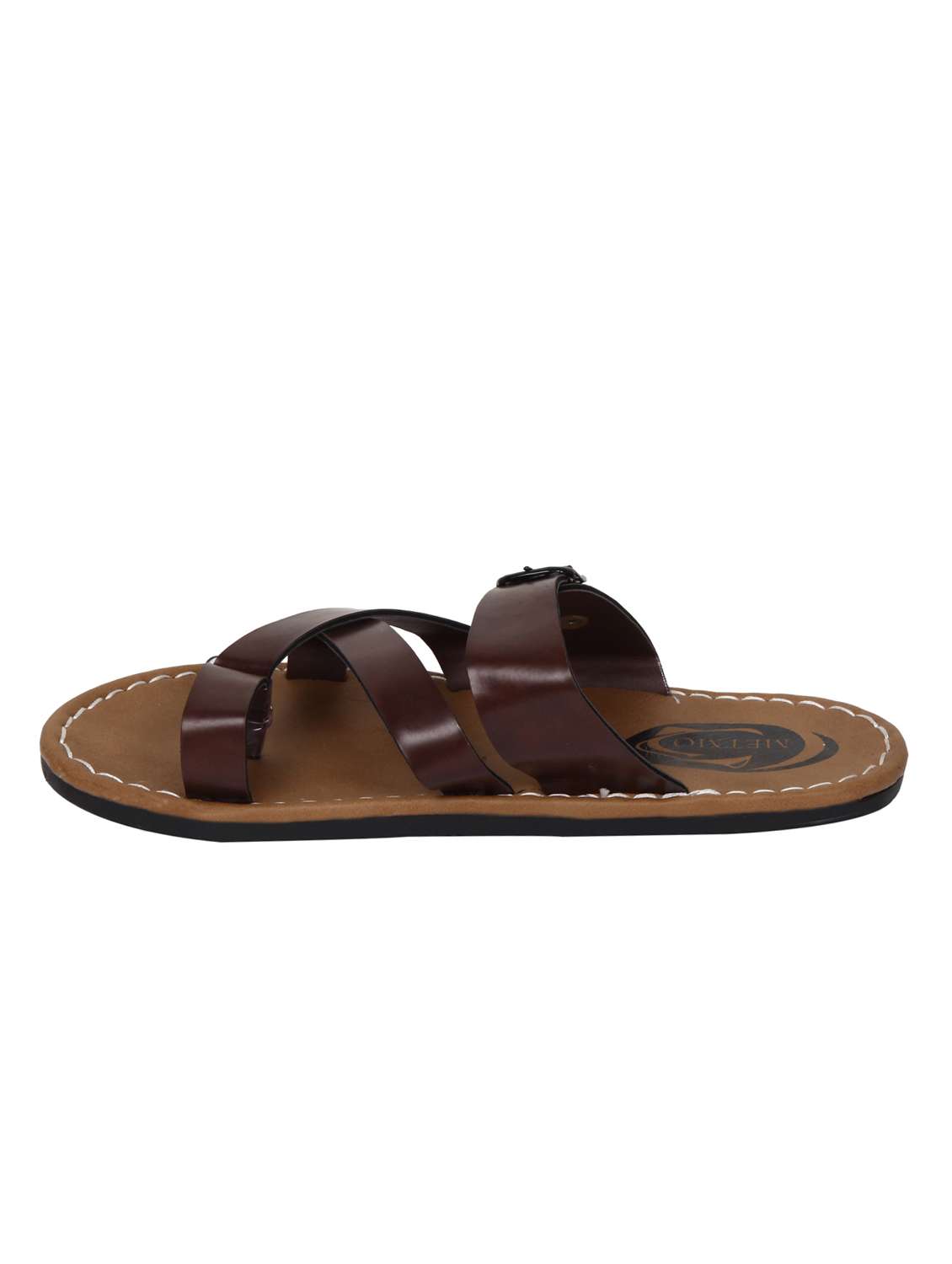 Brown Leatherette Slip On Sandals
