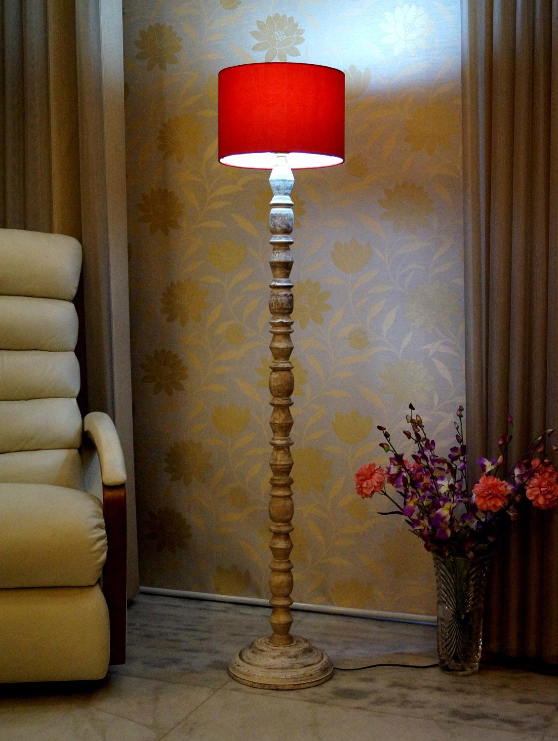Classic White Mango Wood Floor Lamp With Shade For Uni From Classic White Mango Wood Floor Lamp With Shade 11190624 Zoom Image 1