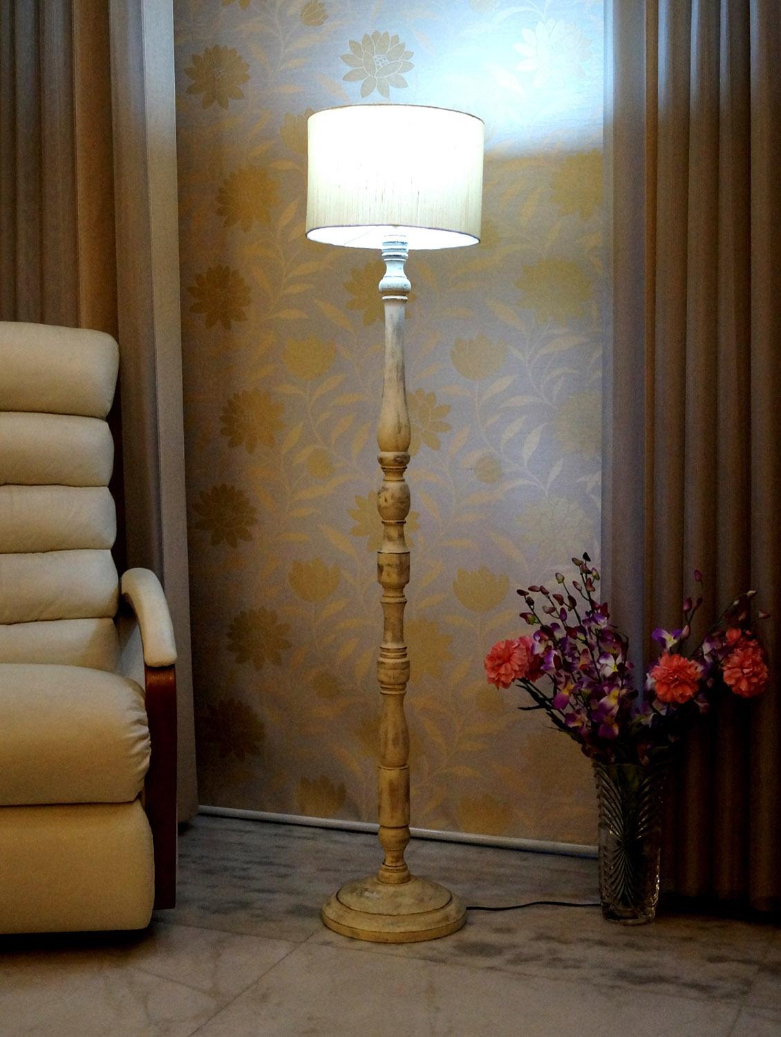 White Mango Wood Floor Lamp With Shade For Uni From Tucasa White Mango Wood Floor Lamp With Shade 11190683 Zoom Image 1