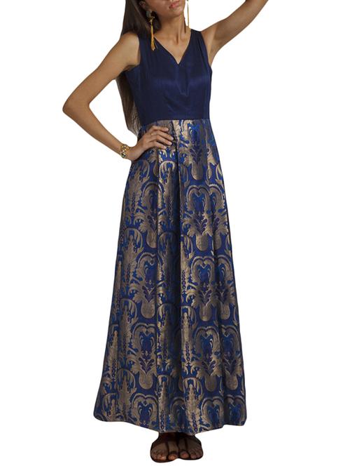 dark blue and gold dress