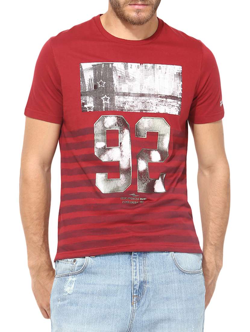 Buy online Red Cotton Printed T-shirt 