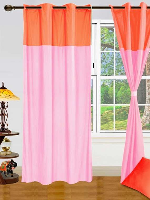 Buy Online Set Of 4 Peach Pink Curtain Cushion Combo From