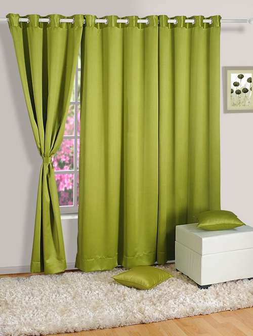 Buy Online Green Colour Solid Blackout Eyelet Curtain From