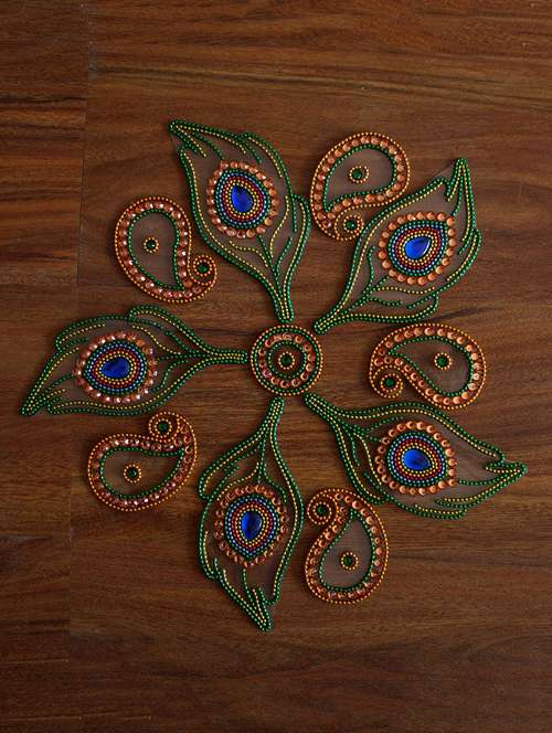 Buy online Multicolour Mor Pankh Style Crystal Floor Rangoli from Wall ...