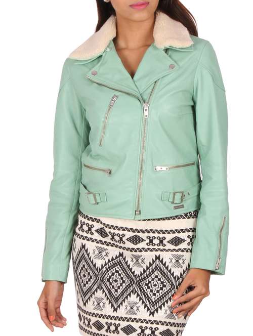 sea green leather jacket