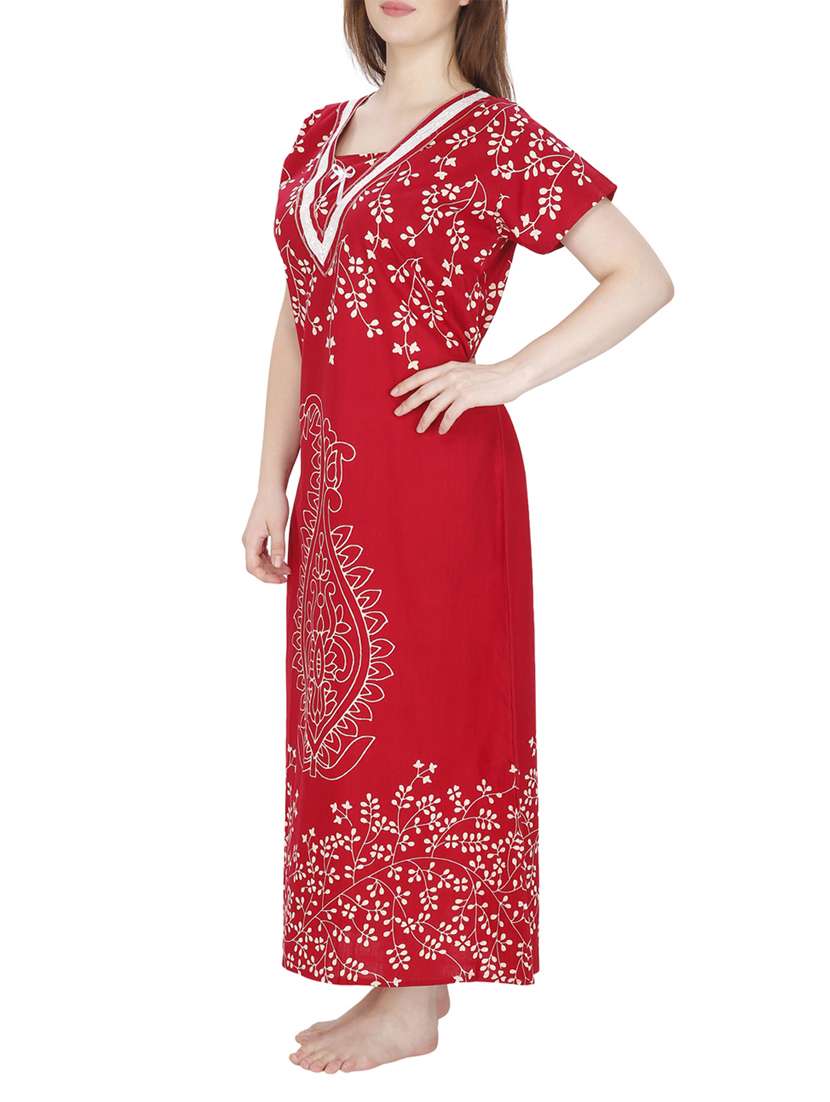 Buy online Red Printed Cotton Nighty from sleepwear for Women by Secret Wish for ₹649 at 35 off