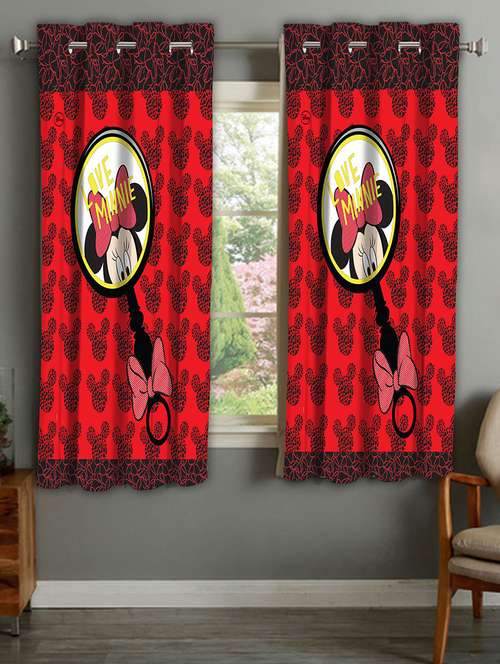 Buy Online Minnie Mouse Printed Red Polyester Curtain From Baby