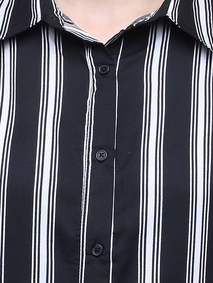 Black Striped Crepe Regular Shirt