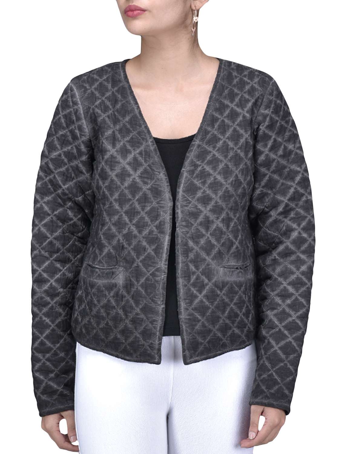 Buy online Charcoal Grey Quilted Cotton Jacket from jackets and blazers