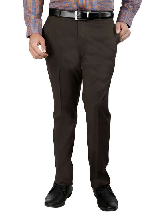 Brown Polyester Flat Front Trousers Formal