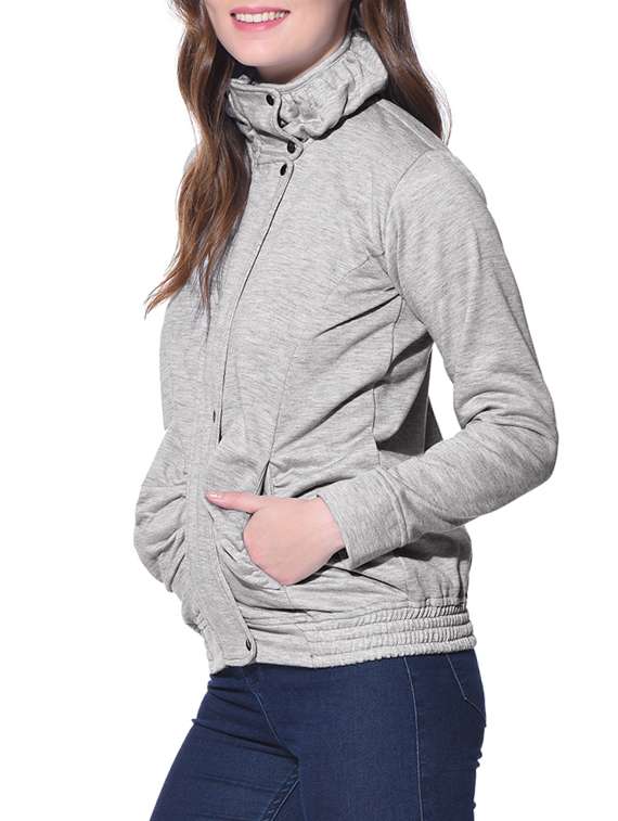 Buy online Solid Grey Fleece Jacket from jackets and blazers and coats