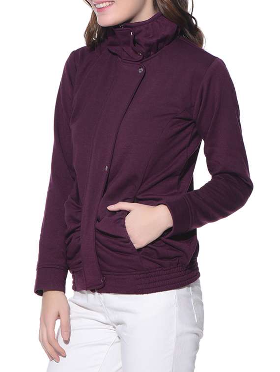 Buy online Solid Purple Fleece Jacket from jackets and blazers and coats for Women by Purys for 