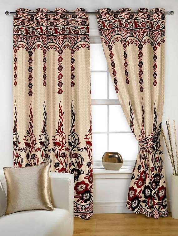 Buy Online Story Home Red Jacquard 1 Pc Window Curtain 5 Feet From