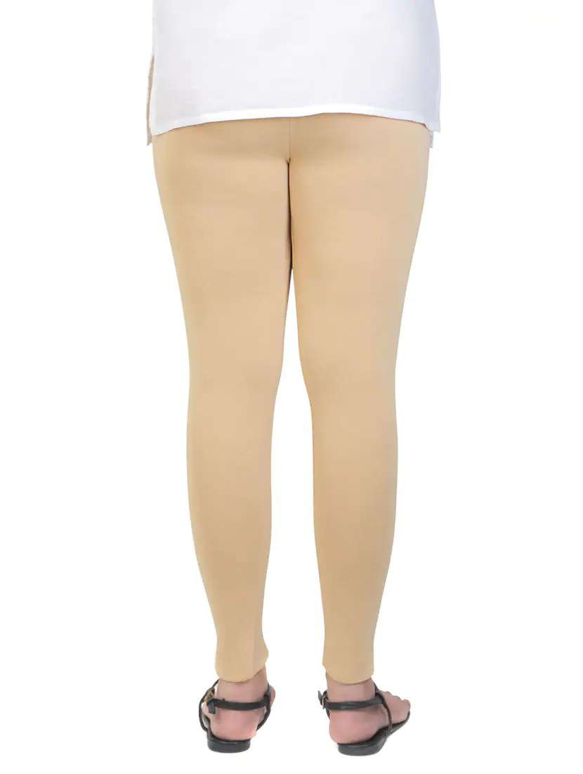 Beige Solid Ankle Length Legging