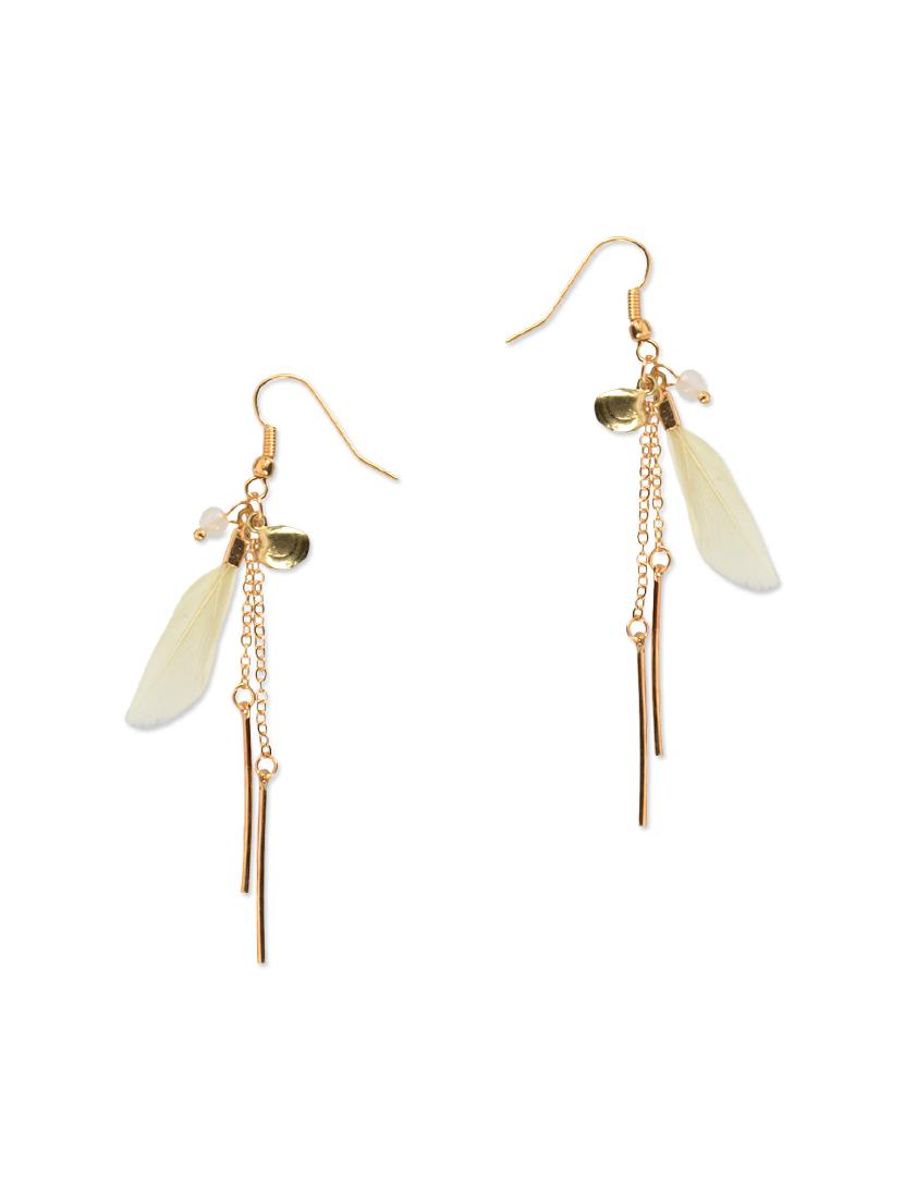 Gold And Cream Feather Trim Drop Earrings By Diva Walk Online Gold And Cream Feather Trim Drop Earrings By Diva Walk Online Ping For In India 12942733
