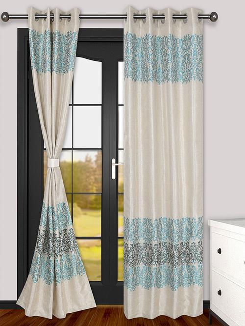 Mista Set Of 2 Light Blue Cream Jacquard Weaved Polyester Eyelet Curtains From Accessories For Uni By 1546 At 43 Off 2021 Limeroad Com 2021 Limeroad, Light Blue And Cream Curtains