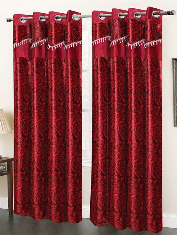 Buy Online Homefab India Set Of 2 Designer Rose Red Window Curtain