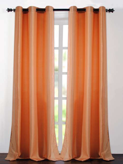 Buy Online Pink Polyester Jacquard Striped Door Curtains From
