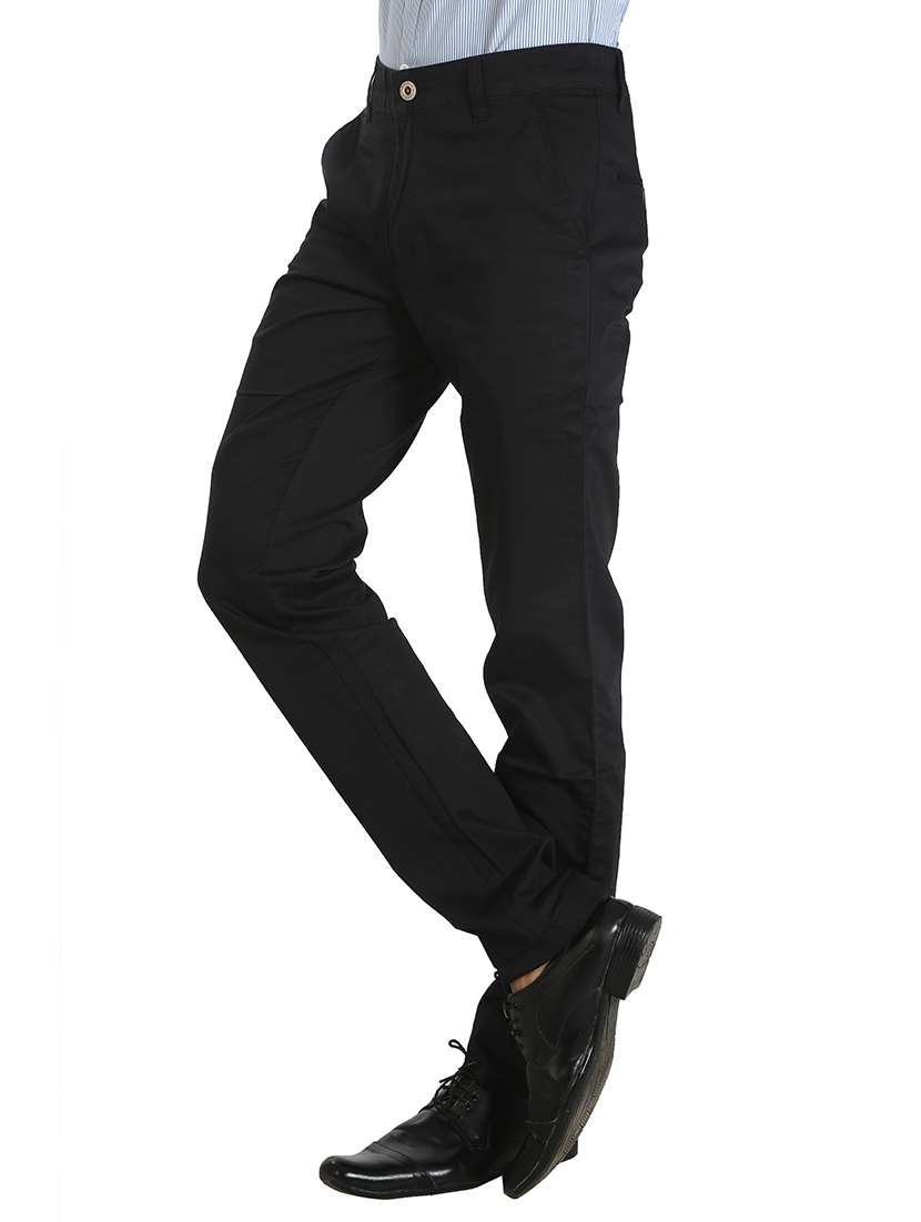 Blue Cotton Flat Front Trousers Formal