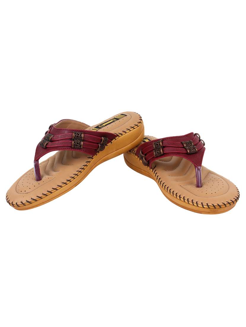 Buy online Maroon Toe Separator Sandal from flats for Women by 1 Walk