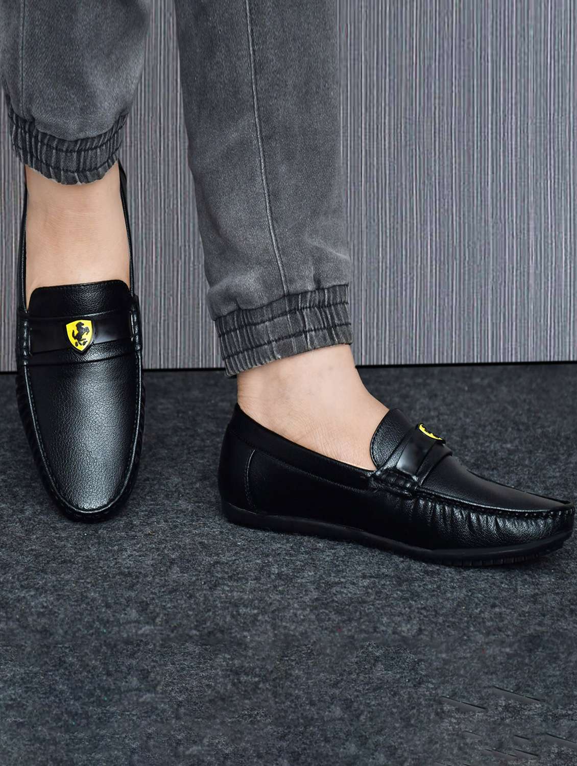 black leatherette slip on loafer