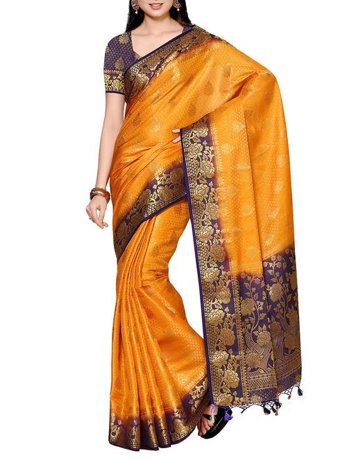 bride yellow kanjivaram saree
