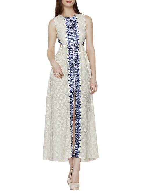 Buy online White Embroidered Cotton Maxi Dress from western wear ...
