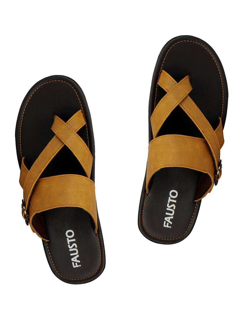 Tan Leatherette Slip On Slipper