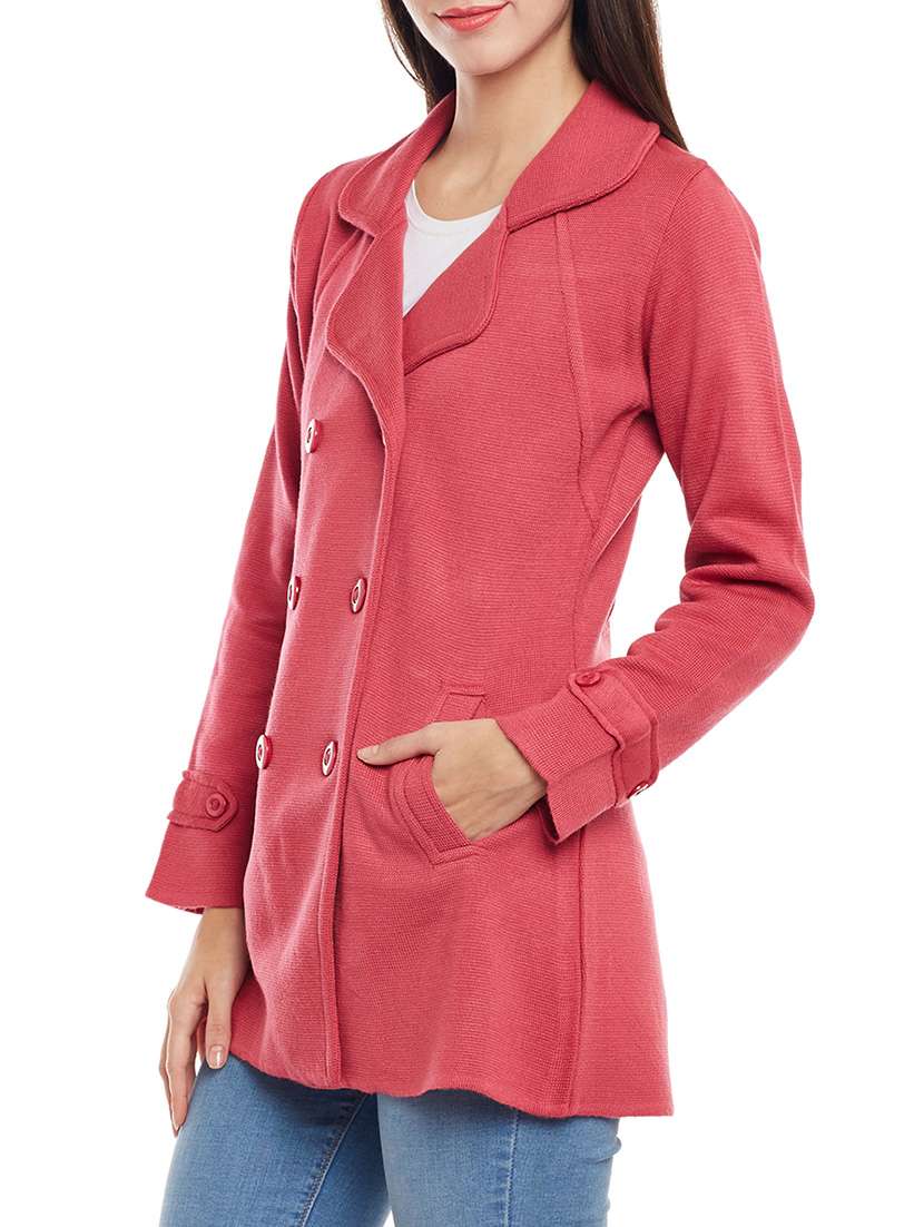 Buy online Light Pink Woolen Pea Coat from blazers and coats for Women