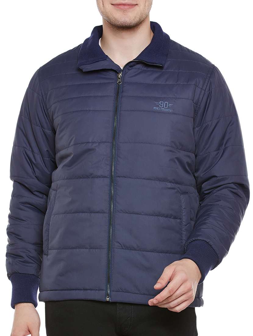 navy blue polyester casual jacket