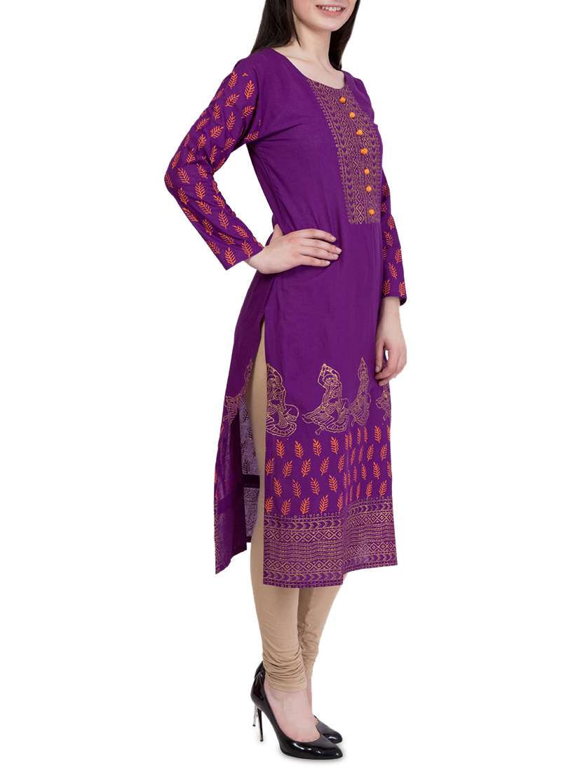 Buy online Purple Cotton Straight Kurta from Kurta Kurtis for Women by