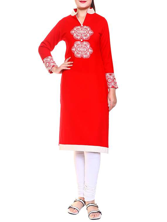 Buy online Red Embroidered Woolen Kurta from winter wear for Women by Rebecca for â¹999 at 50% 