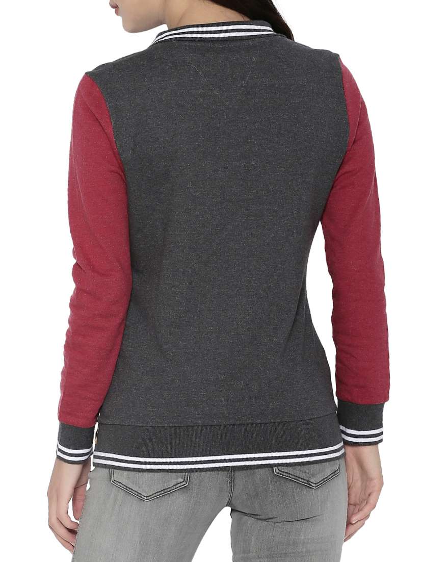 Buy online Grey Cotton Varsity Jacket from jackets and blazers and coats for Women by Campus
