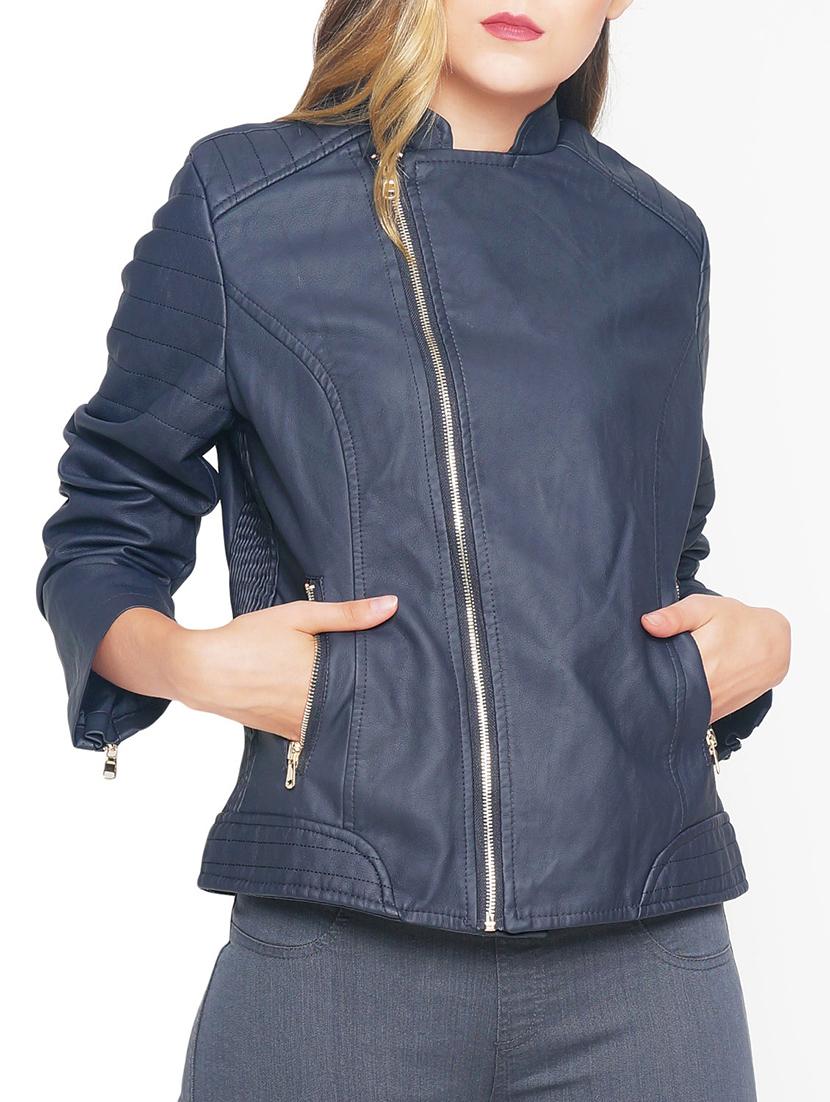 navy blue faux leather jacket