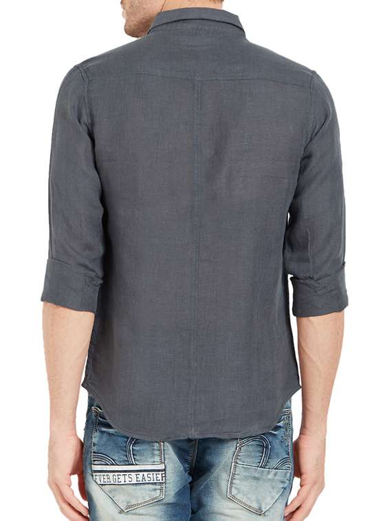 Buy online Grey Linen Casual Shirt from shirts for Men by Spykar for
