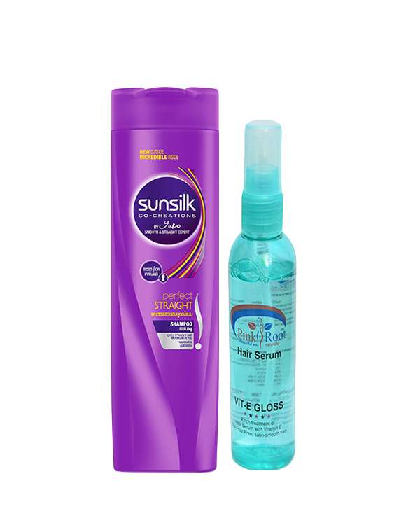 sunsilk perfect straight shampoo with pink root hair serum pack of 2