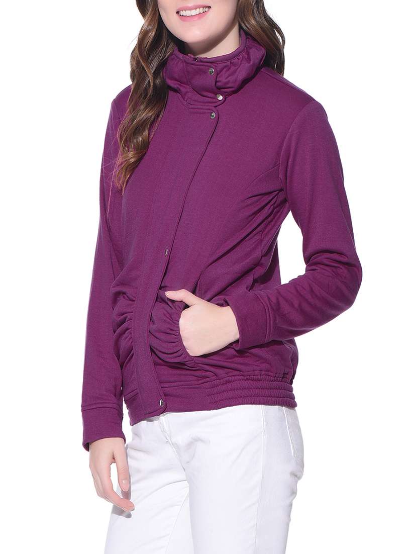 Buy online Purple Fleece Jacket from jackets and blazers and coats for Women by Purys for ₹699
