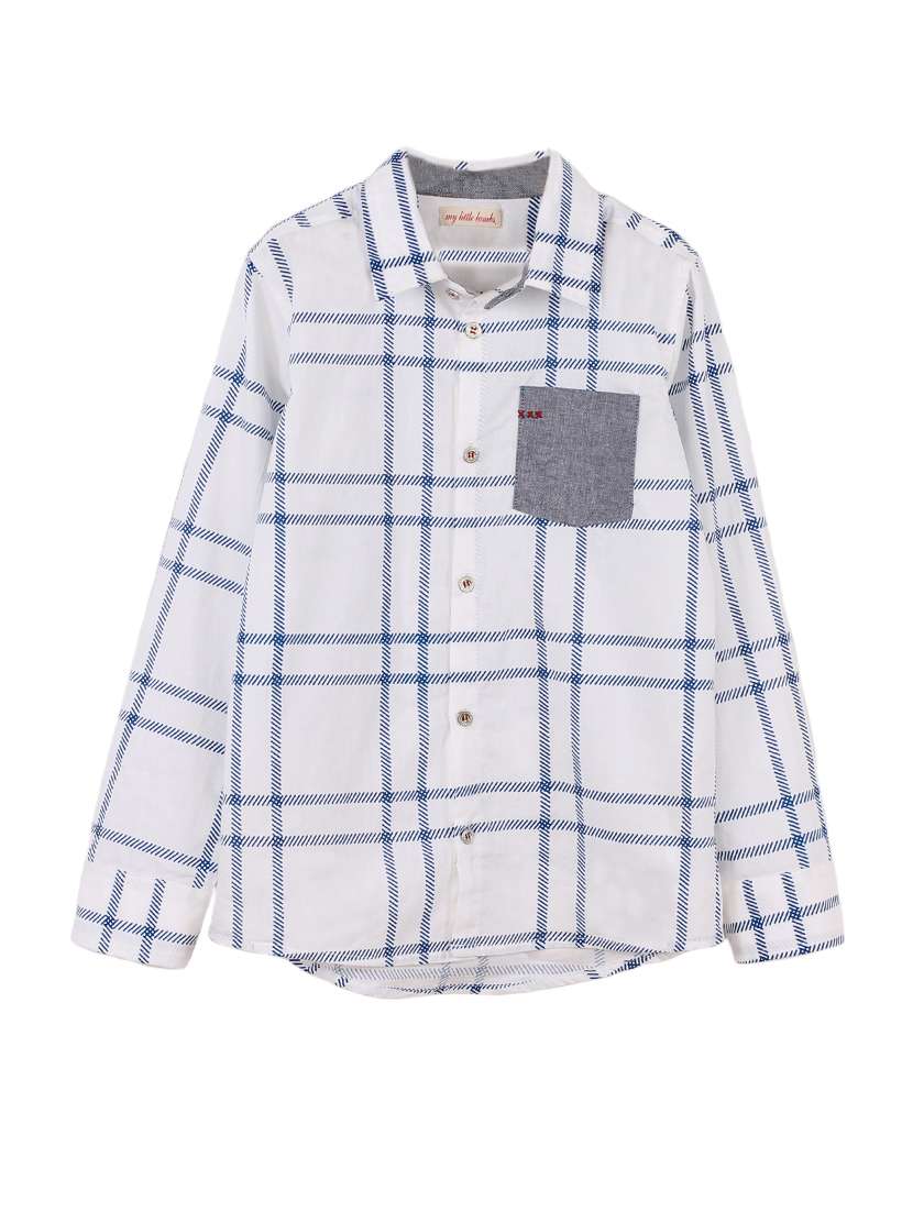 Pocket Patched Grid Pattern Shirt