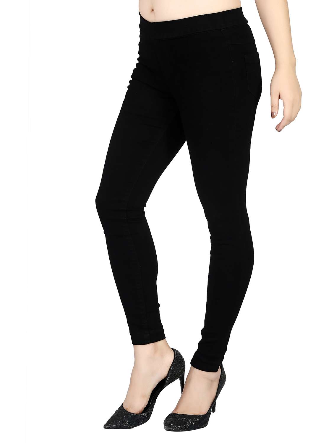 Buy online Black Denim Jeggings from 
