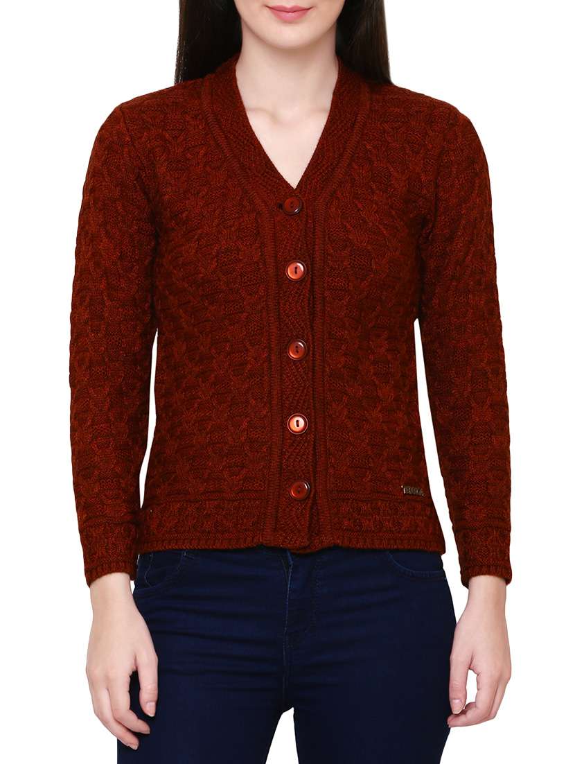 Buy online Maroon Woolen Cardigan from Cardigans & Pullovers for Women