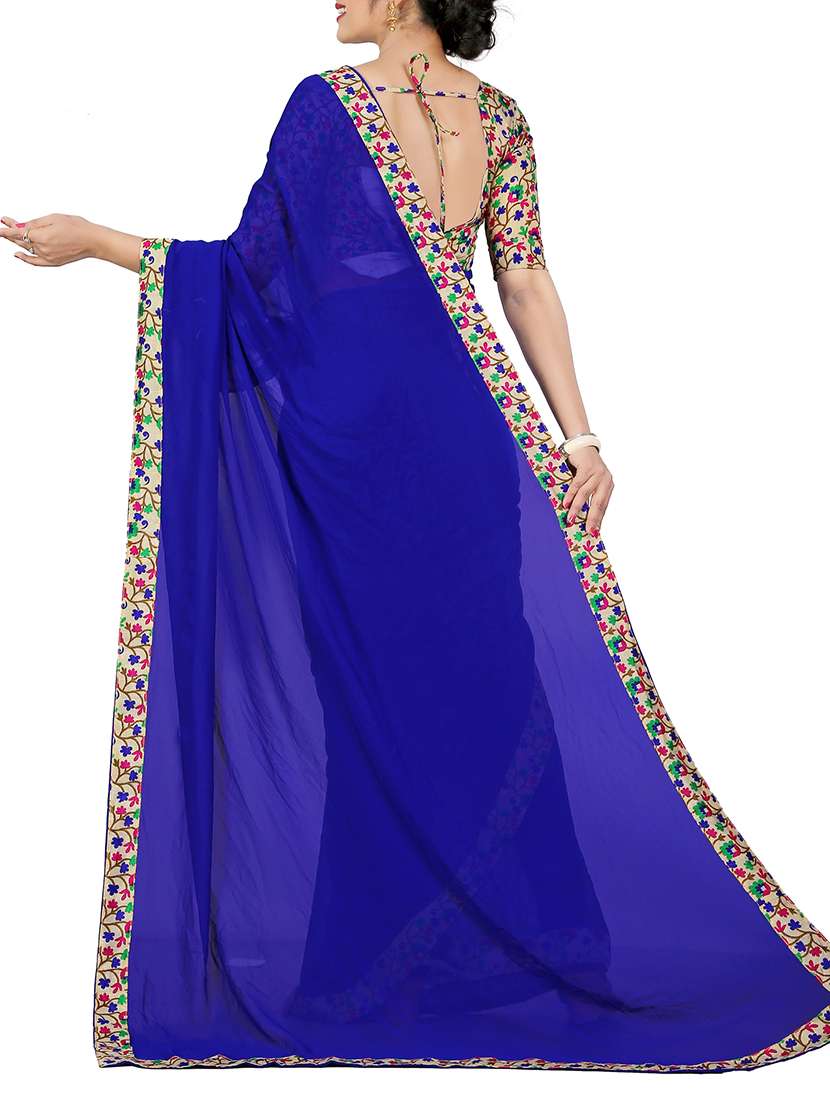 indigo saree with contrast blouse