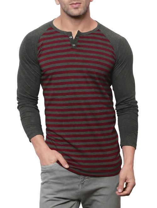 Buy online Maroon Cotton Raglan Tshirt from top wear for Men by Leana ...