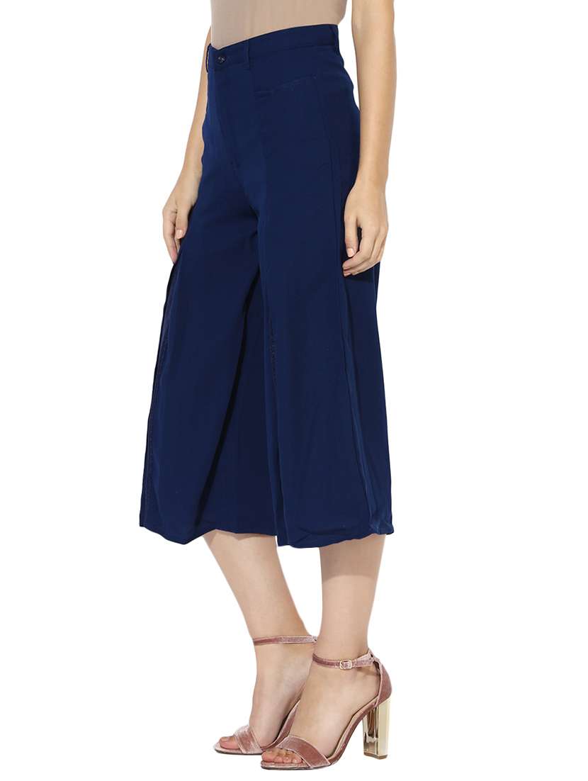 Buy online Navy Blue Culottes Capri from Capris & Leggings for Women by