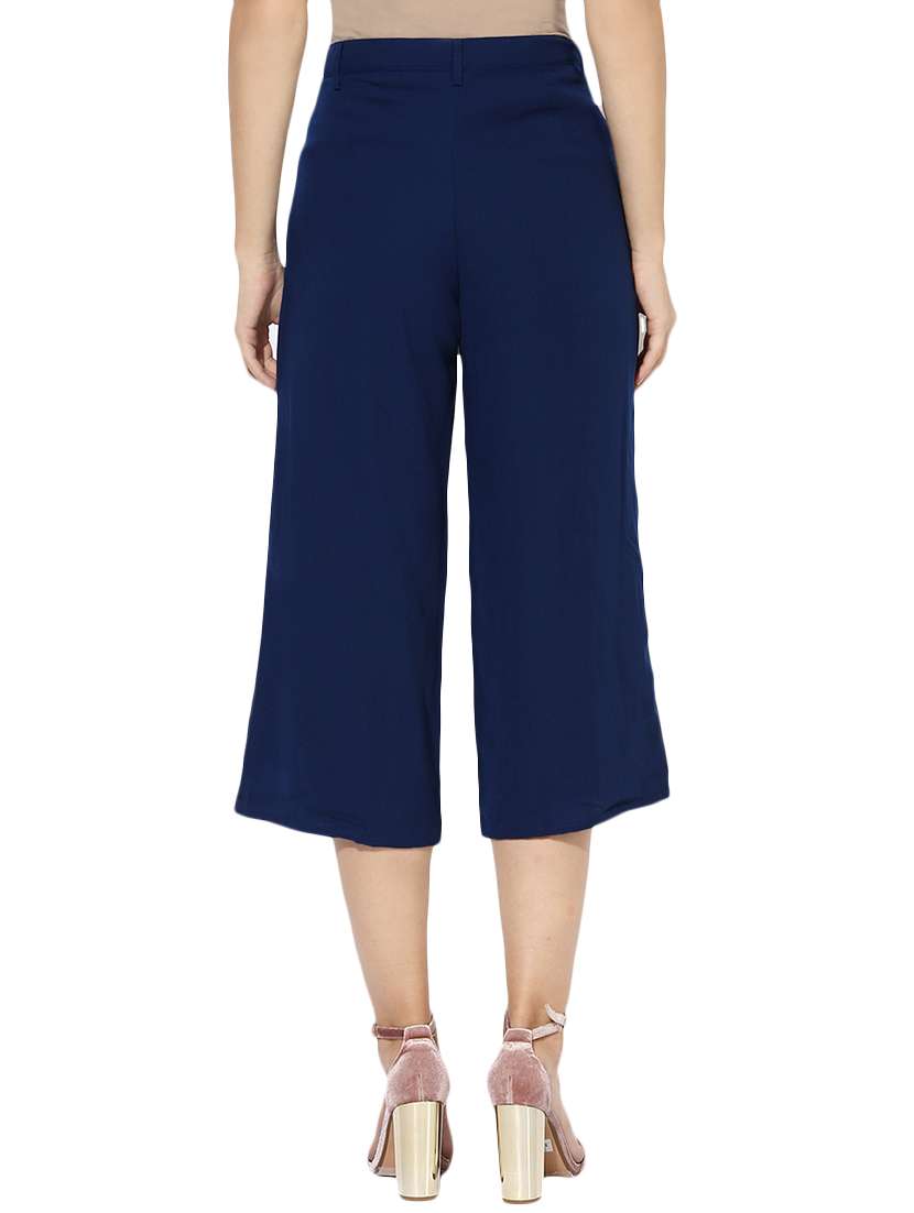 Buy online Navy Blue Culottes Capri from Capris & Leggings for Women by