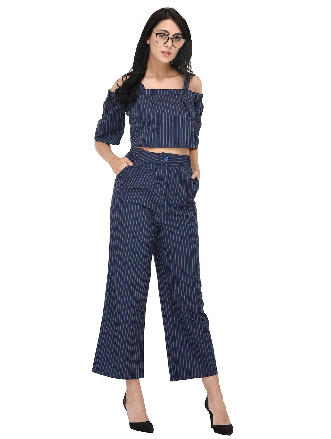 Smart Crop Top With Trouser Blue Set