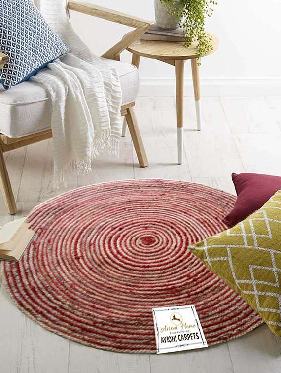 Jute Braided Area Rug 4 Feet Round With Green Border, Handmade By Skilled Artisans, 100% Natural Ecofriendly