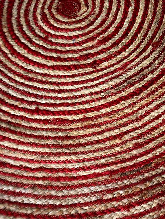 Jute Braided Area Rug 4 Feet Round With Green Border, Handmade By Skilled Artisans, 100% Natural Ecofriendly